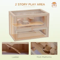 PawHut 2-Level Hamster Cage Mice and Rat House, Small Animal Habitat for Guinea Pigs, Chinchillas with Openable Top, Front Door, Shelf and Ladder, Natural(m-4)