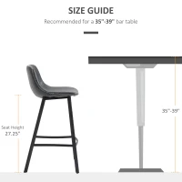 HOMCOM 27.25" Counter Height Bar Stools, Industrial Kitchen Stools, Upholstered Armless Bar Chairs with Back, Steel Legs, Set of 2, Black(m-7)