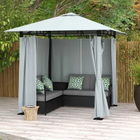 Outsunny Patio Furniture Set with Gazebo, Outdoor PE Rattan Wicker Conversation Sofa with Storage Corner Table, Cushion, for Backyard, Porch, Poolside, Balcony, Grey(m-8)