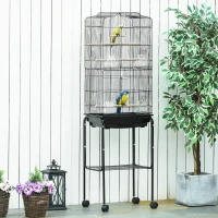 PawHut 62" Rolling Bird Cage Cockatoo House Play Top Finch Pet Supply with Storage Shelf, Wheels - Black(m-1)