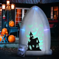 HOMCOM 7ft Inflatable Halloween Decoration Hunted Grave and Small Tombstone, Blow-Up Outdoor LED Yard Display with Lights for Garden, Party, Holiday(m-8)