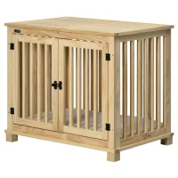 PawHut Wooden Dog Crate Furniture with Soft Cushion, Dog Crate End Table with Double Doors, Indoor Pet Crate for Small Medium Dogs(m-11)