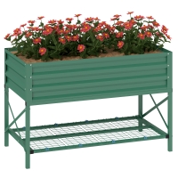 Outsunny Galvanized Raised Garden Bed, Metal Planter Box with Legs, Storage Shelf and Bed Liner, Green