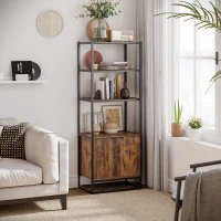 HOMCOM Bookcase with Cabinet, 3-Tiers Bookshelf for Storage, Tall Organizer Multifunctional Rack for Living Room Home Office, Brown(m-2)