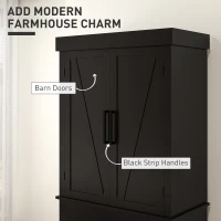 HOMCOM 72" Kitchen Storage Cabinet, Farmhouse Kitchen Pantry Cabinet with 4 Barn Doors, Drawer, Adjustable Shelves, Black(m-4)