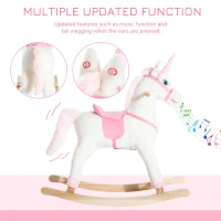 Qaba Kids Plush Toy Rocking Horse Unicorn with Realistic Sounds, White & Pink(m-4)