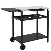 Outsunny 2-Tier Shelf Outdoor Bar Cart, Stainless Steel Tabletop Patio Serving Cart with Accessories for Poolside, Garden, Black(m-11)