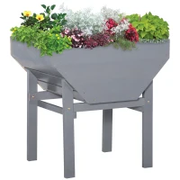 Outsunny Elevated Planter Box with Legs Wood Raised Garden Bed with Non-Woven Fabric, Elevated Planting Box, Outdoor Vegetable Flower Container, Grey(m-11)