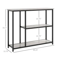 HOMCOM 39" Console Table, Entryway Table with 2 Storage Shelves, Steel Frame, Narrow Sofa Table for Living Room, Gray(m-3)