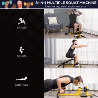 Soozier 3-in-1 Squat Machine w/ Resistance Bands, Adjustable Padded Bench & Leg Exerciser, Squats, Push Up, Sit Up for Home, Office, Gym Fitness Equipment, Yellow(m-5)