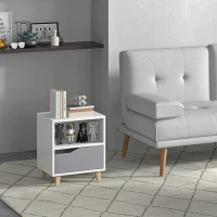 HOMCOM Modern Bedside Table, Side End Table with Shelf, Drawer and Wood Legs, 14.5" x 13" x 17.2", White and Grey(m-10)