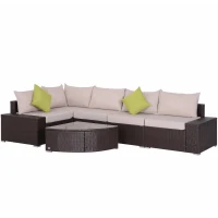 Outsunny 6pcs Outdoor Wicker Sectioanal Set All Weather Wicker Rattan Conversation Coffee Table Chair Garden Lounging Sofa Set Patio Furniture(m-11)
