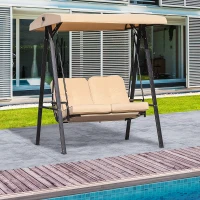 Outsunny 2 Seater Covered Outdoor Swing Chair Hammock Bench with Cushion Tilt Canopy Beige(m-8)