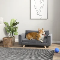 PawHut Raised Dog Sofa, Elevated Pet Sofa for Small and Medium Dogs with Removable Seat and Back Cushions, Anti-Slip Pads, Gray(m-10)