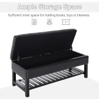 HomCom 44" Tufted Faux Leather Ottoman Storage Bench With Shoe Rack - Black(m-4)