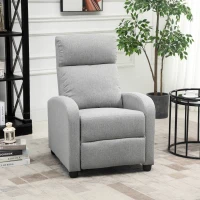 HOMCOM Fabric Recliner Manual Home Theater Seating Single Linen-Touch Sofa Armchair for Living Room, Light Grey(m-8)