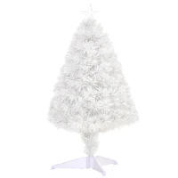 HOMCOM 2.5ft Tall Pre-Lit Douglas Fir Tabletop Artificial Christmas Tree with Realistic Branches, Fiber Optic LED Lights and 85 Tips, White(m-11)
