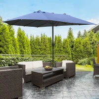Outsunny Double-Sided Patio Umbrella, Rust-Resistant Steel, Poolside Shade, Dark Blue(m-2)