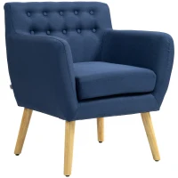 HOMCOM Linen Upholstery Armchair, Mid-Century Modern Accent Chair with Wood Frame and Thick Padding, Blue(m-2)