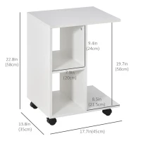 HOMCOM C-Shape Side Table End Table with Storage Open Shelf, Coffee Table on Wheels for Home Office Studio White(m-3)