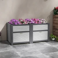 Outsunny Wooden Elevated Planter Box with Storage, 59" x 30" x 29.5" Raised Garden Bed for Vegetables, Flowers, Herbs, Grey(m-8)