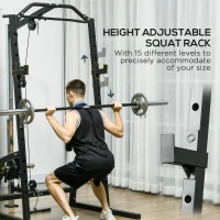 Soozier Power Cage Power Rack with 15-Level Squat Rack, Cable Pulley System, Pull up Stand and Push up Stand(m-5)
