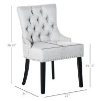 HOMCOM Swoop Air Linen Fabric Dining Chair with Nailhead Trim and Wood Legs, Light Grey(m-3)