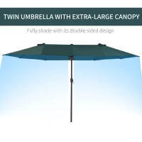 Outsunny 15ft Double-sided Patio Umbrella with Twin Canopy, Extra Large Outdoor Parasol with Crank for Pool, Deck, Market, Dark Green(m-4)