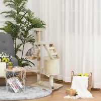 PawHut 49” Deluxe Cat Tree Furniture Scratching Pet Tower Kitten Play Post (Creamy White)(m-1)