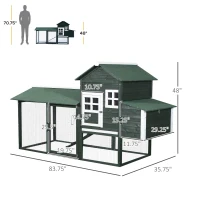 PawHut 84" Wooden Chicken Coop, Hen House Outdoor with Run Nesting Box, Asphalt Roof, Removable Tray, Ramp, Poultry Cage for 2-3 Chickens, Green(m-3)
