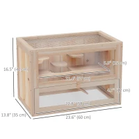 PawHut 24 Inch Hamster Cage, 2 Levels Small Animals Habitat Pet House with Openable Roof, Run Space, Platforms, Natural Wood(m-3)