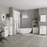 kleankin Bathroom Floor Cabinet, Free Standing Kitchen Cupboard with Shelves, Drawer and Doors, Storage Organizer for Living Room, White(m-1)