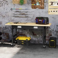 HOMCOM 59" Work Bench with Drawer, Height Adjustable Legs, Bamboo Tabletop Workstation Tool Table on Wheels for Garage, Weight Capacity 1320 Lbs, Black/Natural(m-2)