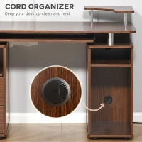 HOMCOM Multi-Function Computer Desk, Home Office Workstation with Keyboard Tray, Elevated Shelf, Sliding Scanner Shelf and CPU Stand, 47.25 x 21.75 Inch, Walnut Brown(m-5)