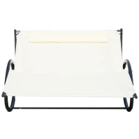 Outsunny Double Chaise Lounger Garden Rocker Sun Bed Outdoor Hammock Chair Texteline with Pillow Cream White(m-11)
