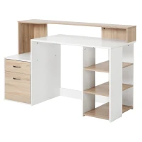 HOMCOM 54 Inches Computer Desk with Storage Shelves, Drawers and Printer Shelf, Writing Table for Home Office and Study, Oak(m-11)