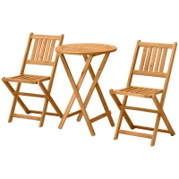 Outsunny 3-Piece Acacia Wood Bistro Set, Folding Patio Furniture with 2 Folding Chairs and Round Coffee Table, Teak, Slatted Finish, for Backyard, Balcony, Deck, Natural(m-11)