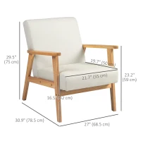 HOMCOM Mid-Century Modern Accent Chair Retro Fabric Armchair Wooden Arm Upholstered Lounge Chair for Living Room Cream White(m-3)