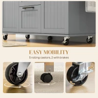 HOMCOM Rolling Kitchen Cart on Wheels with Drop Leaf, Kitchen Island with 3 Drawers, Solid Wood Top and Towel Rack, Grey(m-7)