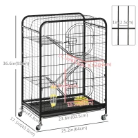 PawHut Rolling Small Animal Cage 36.6" Pet Rabbit Ferret Playpen, Animal Supply Kit Metal Black for Bunny, Pet Mink, Chinchilla(m-3)