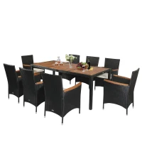 Outsunny 9 Pieces Outdoor Dining Set for 8, Wicker Rattan Patio Furniture Set, Patio Table and Chairs Set with Cushions, Acacia Wood Table Top, Conversation Set for Garden Backyard Deck, Cream White(m-11)