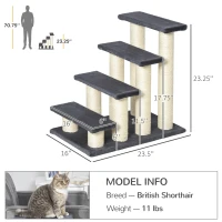 PawHut Cat Tree with 4 Steps for High Beds w/ Sisal Scratching Post(m-3)