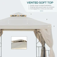 Outsunny 10' x 10' Patio Gazebo Outdoor, Canopy Shelter with Double-tier Roof, Pavilion Sidewalls for Garden Events, Cream White(m-4)
