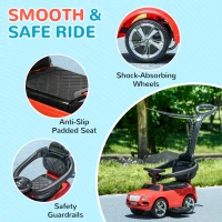 Qaba Bentley Bentayga Licensed Push Car, 3 in 1 Kids Ride on Car Foot to Floor w/ Music Horn, Red(m-9)