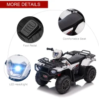 Aosom 12V Kids ATV Quad, 4 Wheeler Battery Powered Electric Vehicle with Music MP3, Headlights, High Low Speed, Treaded Tires, for Boys and Girls Ages 37-60 Months, White(m-7)