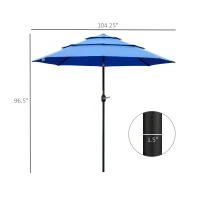 Outsunny 9FT 3 Tiers Patio Umbrella Outdoor Market Umbrella with Crank, Push Button Tilt for Deck, Backyard and Lawn, Dark Blue(m-3)
