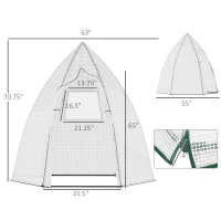 Outsunny 63" x 54" x 71" Tent-Style Mini Greenhouse, Portable Hot House for Plants with Zipper Roll Up Door and Window for Outdoor, Garden, Patio, White(m-3)