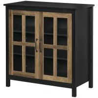 HOMCOM Sideboard Buffet Cabinet, Glass Door Kitchen Cabinet with Storage, Accent Entryway Cabinet with Adjustable Shelf for Living Room, Black Wood Grain(m-11)