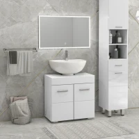 kleankin Bathroom Vanity Under Sink Cabinet, Pedestal Cabinet Storage with Double Doors and Adjustable Shelf, White Marbling(m-1)