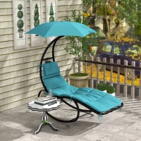 Outsunny Tanning Chair with Sunshade Roof, Rocking Base, Cushion, Headrest, Turquoise(m-8)